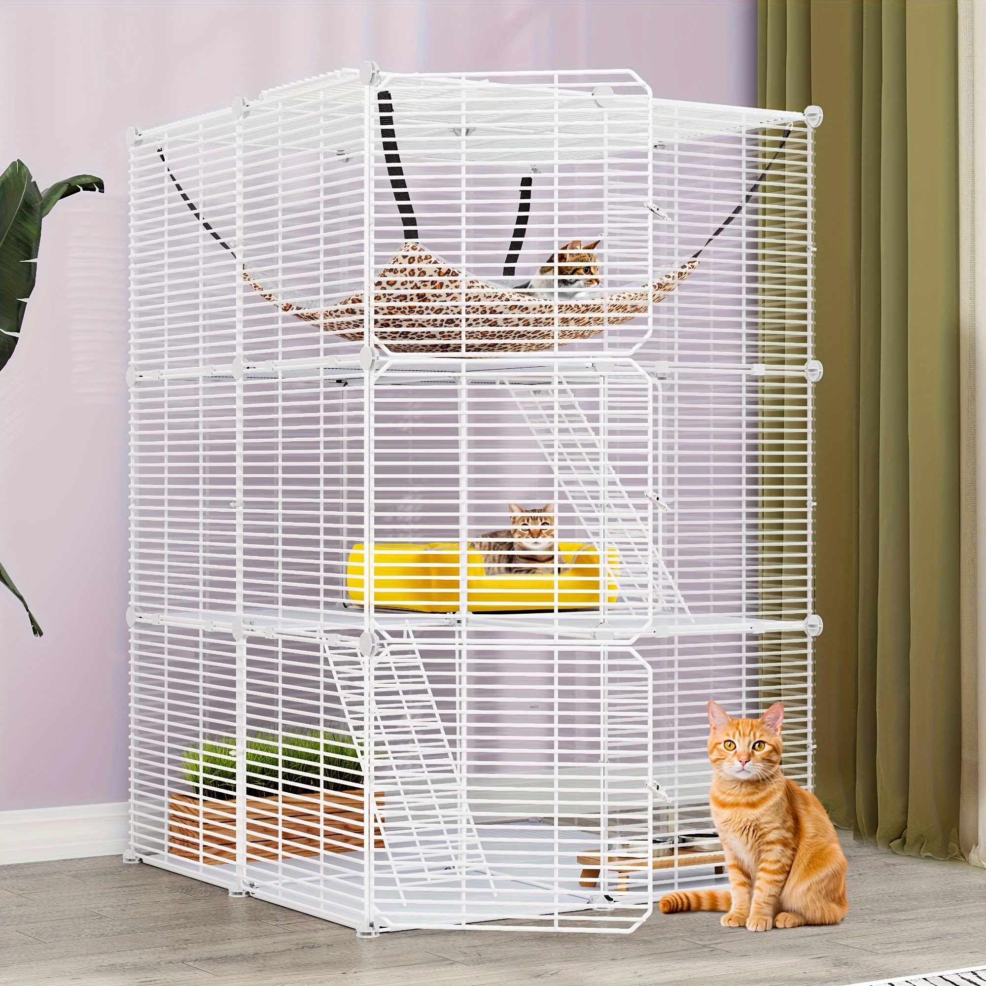 

Yarsca Cat Cage Indoor Cat Enclosures Diy Cat Playpen Metal Kennel With Extra Large Hammock For 1-2 Cats, Ferret, Chinchilla, Rabbit, Small Animals White