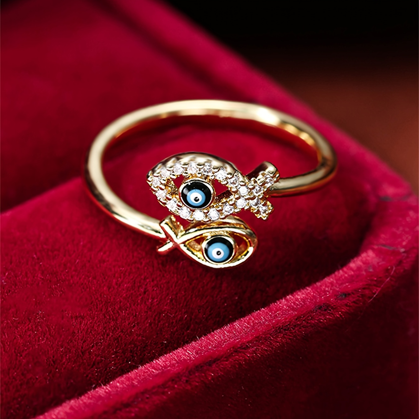 Women's Devil's Eye Pisces Open Ring, Stackable Guardian Symbol