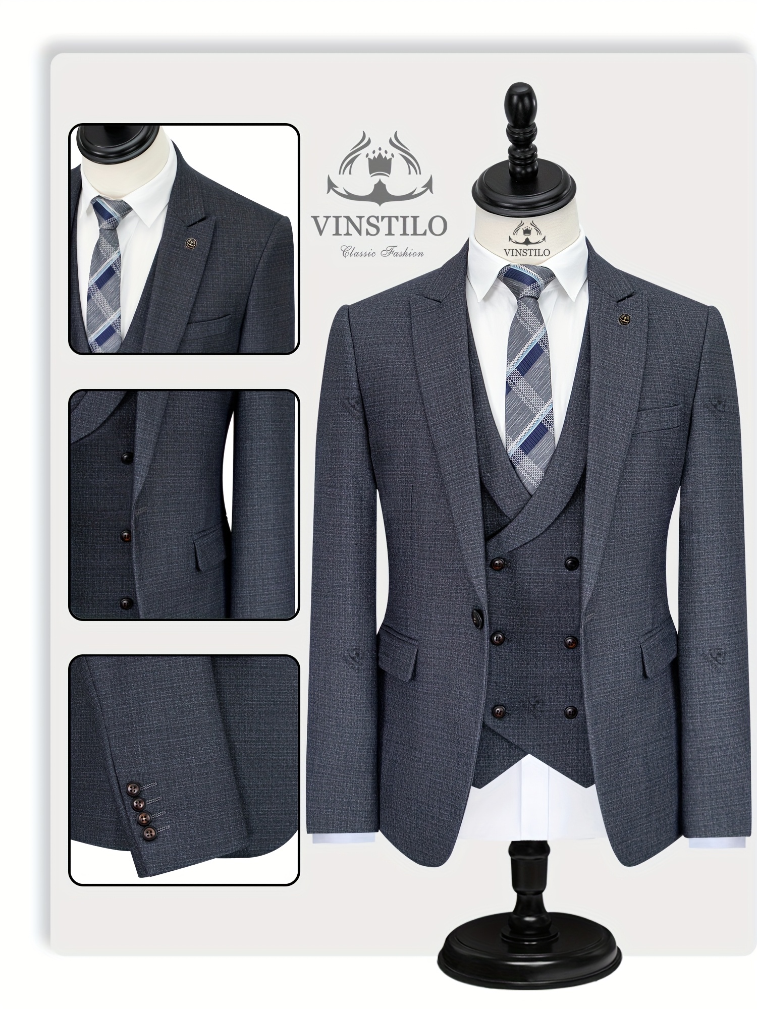 New Full Set of Men'S Suit 3pcs Set, Fashionable Business Style, Casual Slim-Fit High-Quality Clothing