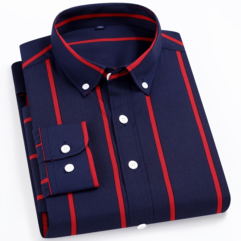 new long sleeve shirt men business fashion versatile striped - Temu