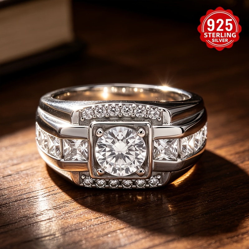 Image of S925 Silver Ring Set With 8 Carat Moissanite, Suitable For Men And Women. Luxurious And Easy, Elegant And Fashionable. A Great Gift For Women. Suitable For Daily Wear. Ideal For As A Gift