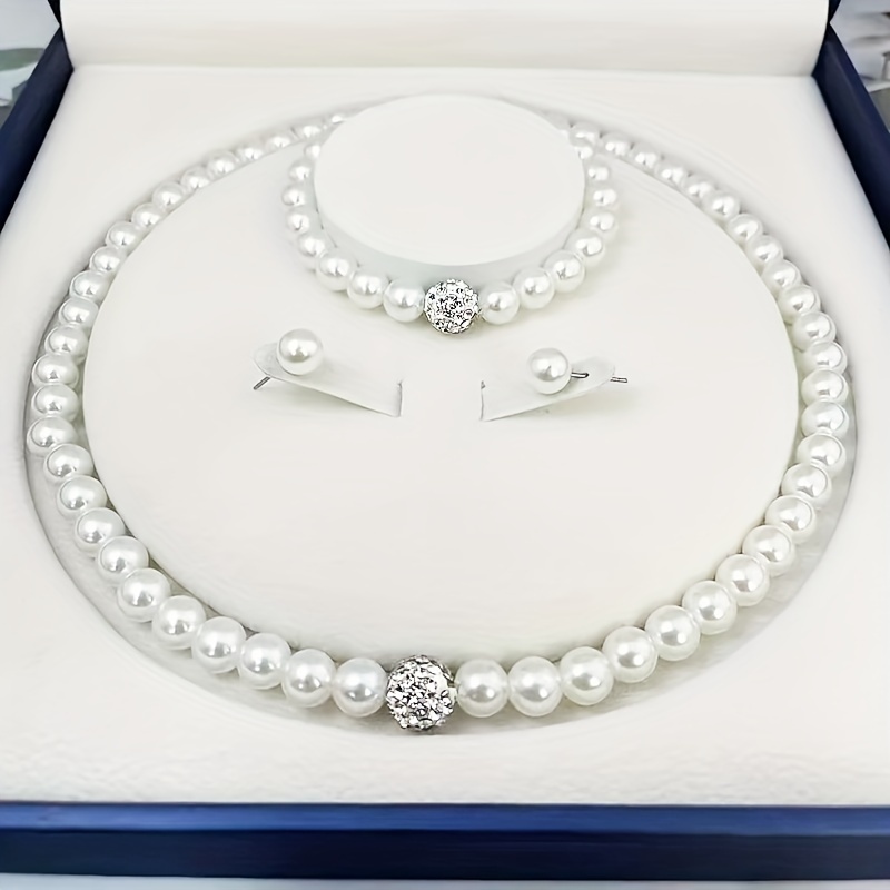 

1 Set Elegant And Fashionable Artificial Pearl Necklace, Bracelet And Earrings Set Suitable For Daily, Banquet And Party Jewelry