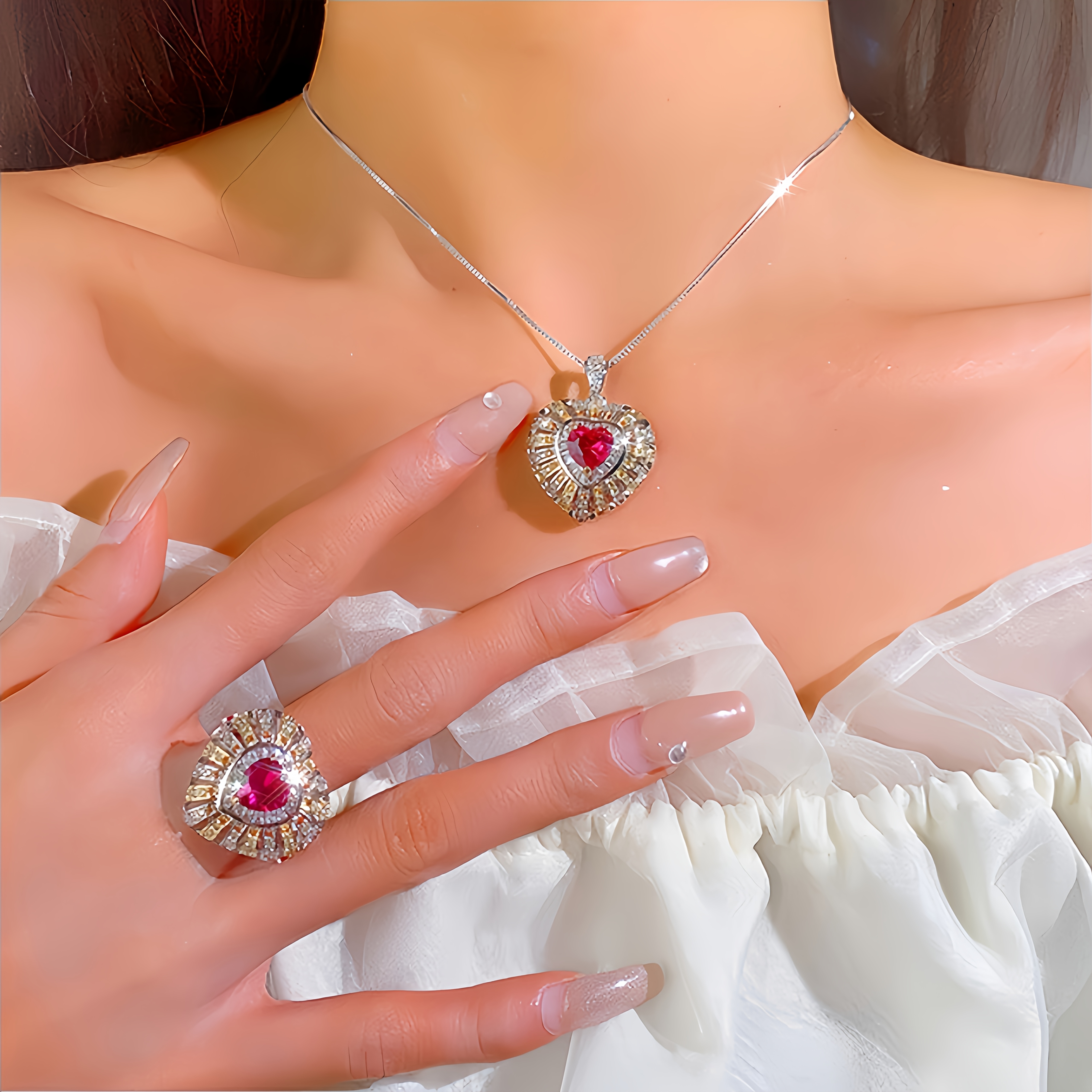 Lucky Lady Necklace Ring with Heart Shape