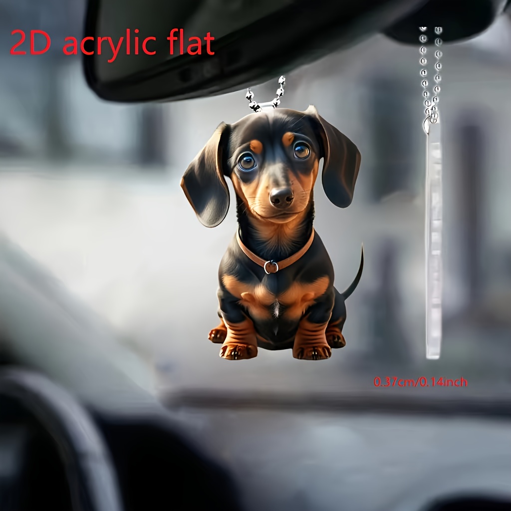 

1pc, 2d Acrylic Loyal And Honest Sausage Dog Car Rearview Mirror Decorative Pendant, Backpack Keychain Decorative Pendant, Home Decoration Products, Party Small Gifts