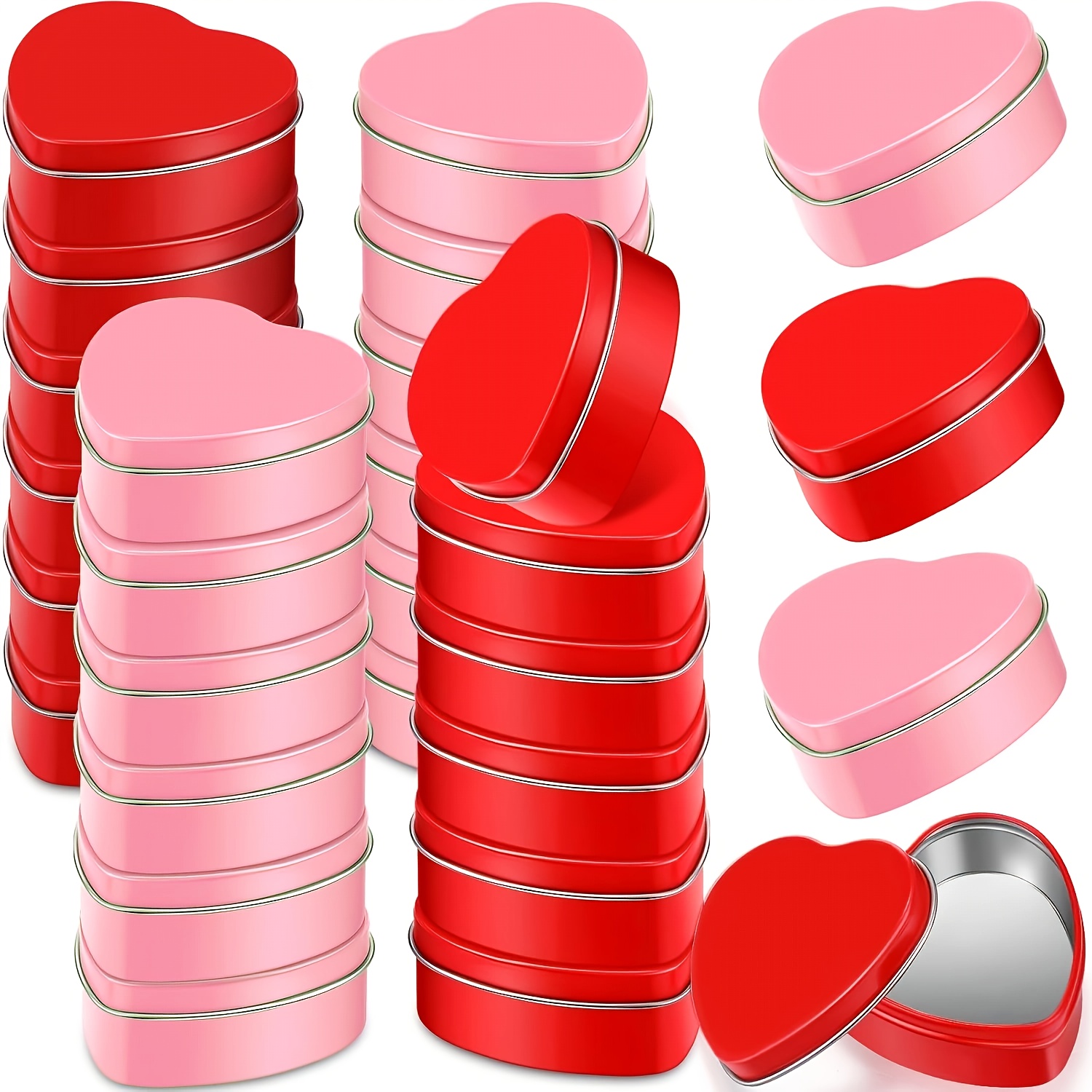 

10pcs Heart-shaped Candle Tins With , 2oz - Valentine's Day & Party Favors, Red & Pink Containers