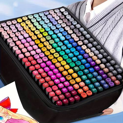 double ended art drawing pen with marking base and cloth bag hand drawn design set professional art supplies stationery gift