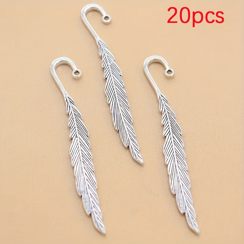 TEMU 5pcs/20pcs Alloy Vintage Feather Book Pendants/feather Bookmark Rods 1.3*8cm Diy Academic Style Gift For , Literature Lover Gift, Suitable For