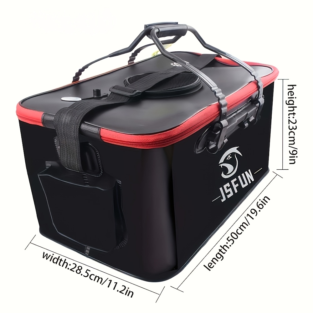 TEMU Jsfun Durable Eva Fishing Cooler Box - Portable And Foldable Live Fish Box, Suitable For Camping And Outdoor Activities, Black With Red Details,