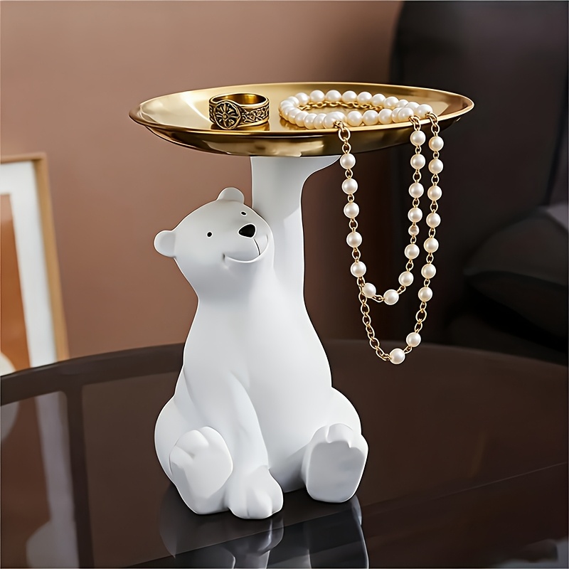 1pc/white Resin Polar Bear Storage Tray Decoration, Desktop Decorative Tray Supplies, Suitable For Bedroom, Office, Living Room, For Light Items (non-food Contact)