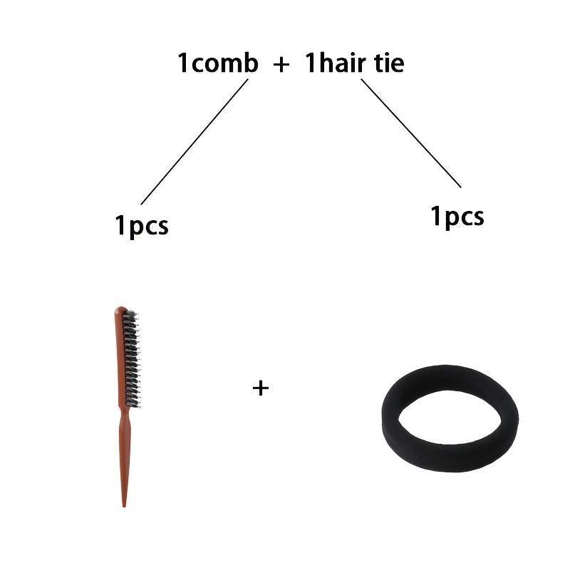 TEMU 2pcs (1pc Comb And 1pc Hair Tie) Household Hair Volume Styling Tool, Sturdy Bristles For Easy Backcombing, Suitable For Daily Hairstyling,