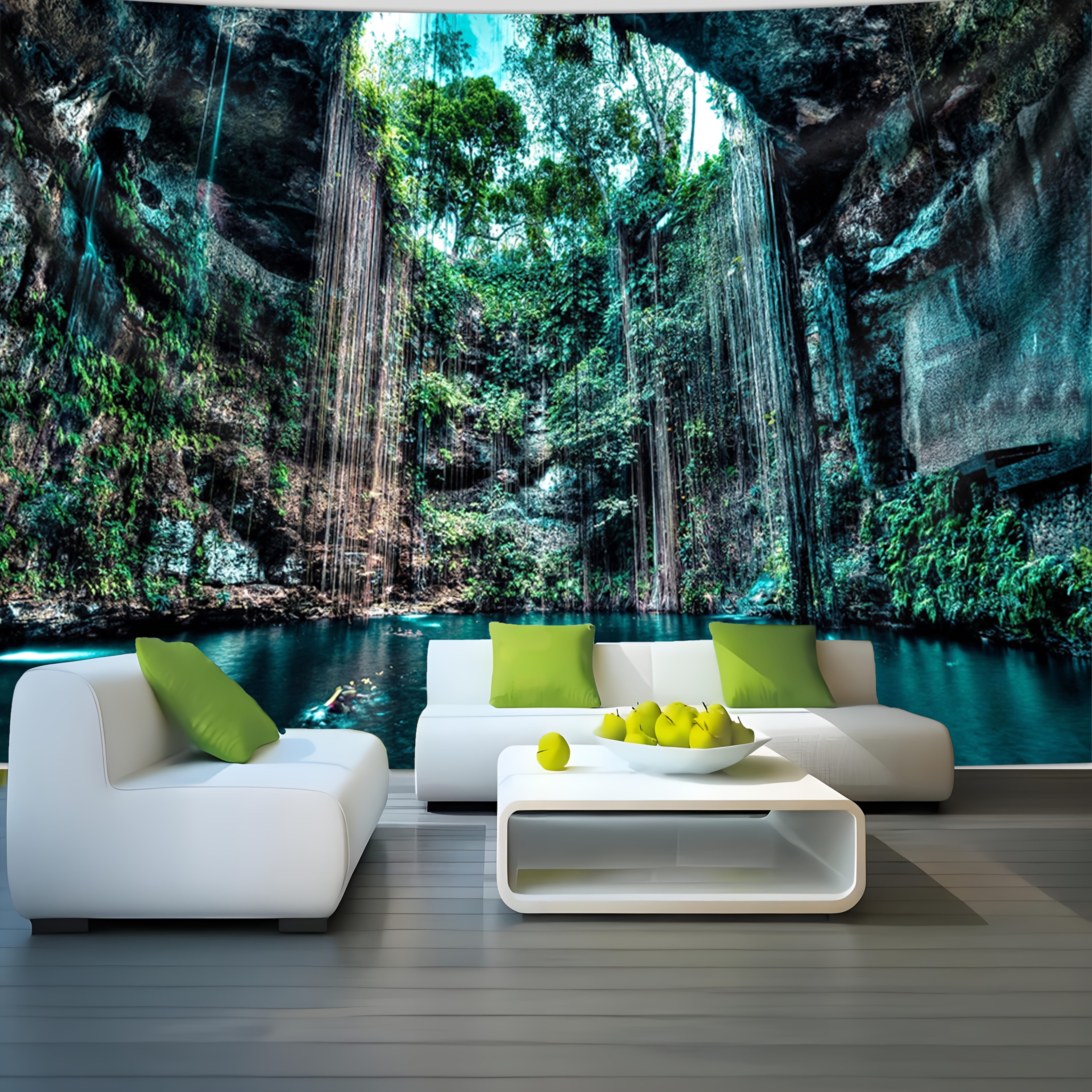 

Ultra-large Nature Landscape Tapestry - Cave & Pool Scene, Polyester Wall Hanging For Living Room, Bedroom, Office Decor - Includes Free Hanging Clips