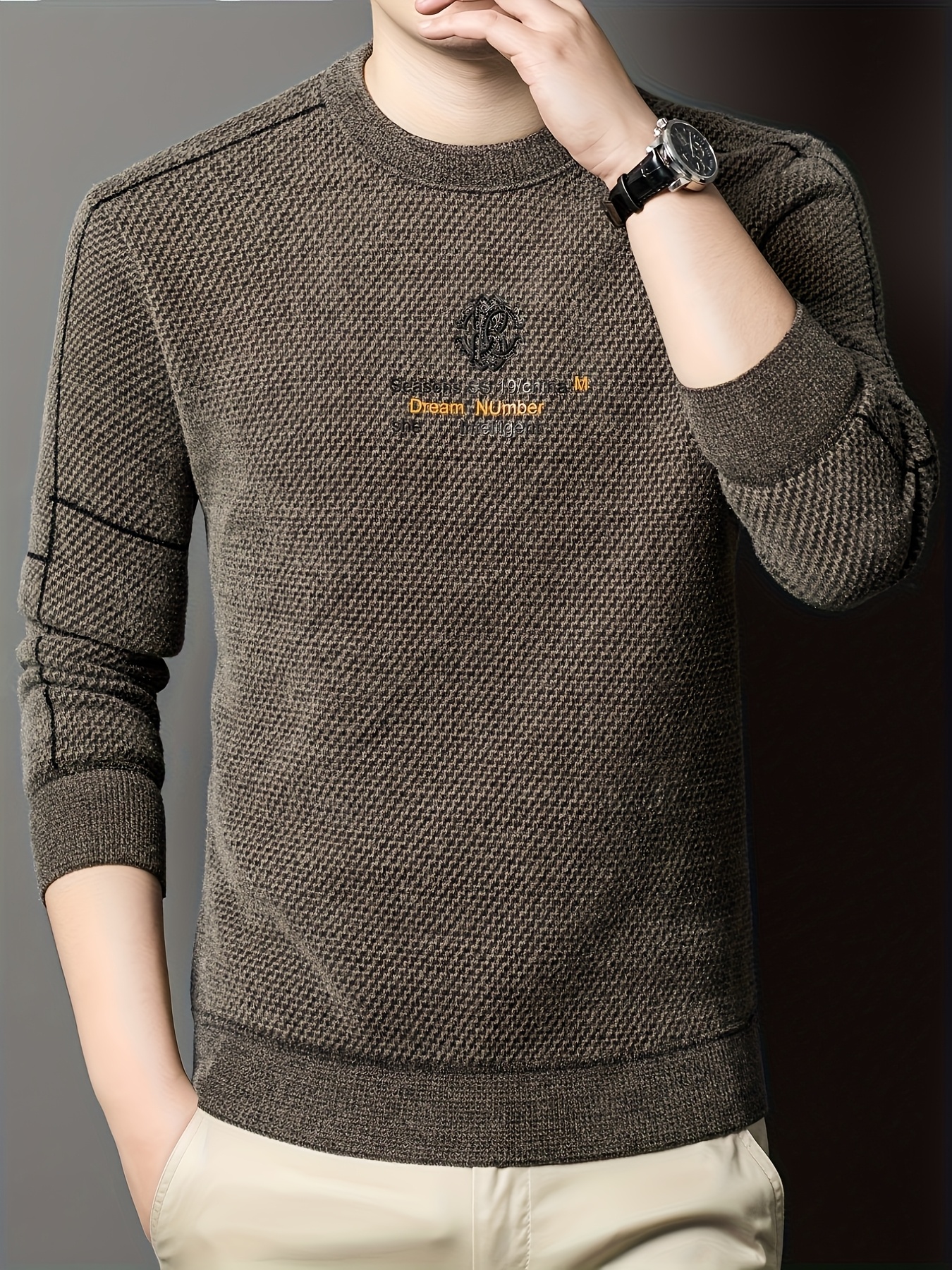New Winter Men's Casual Pullover, Men's Crewneck Knit Sweater, -Lined and Thickened, Available in Three Colors, Casual and Stylish for Daily Outings, Men's Casual Sport Sweater, Knitwear