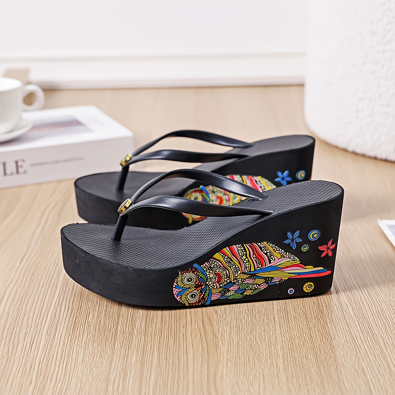 Summer New Women'S Thick Sole Wedge Flip-Flops, Comfortable Footwear for Home And Travel, Women Shoes