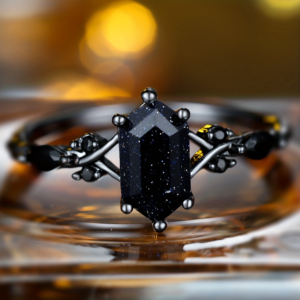 Elegant Women's Black Synthetic Zirconia Ring