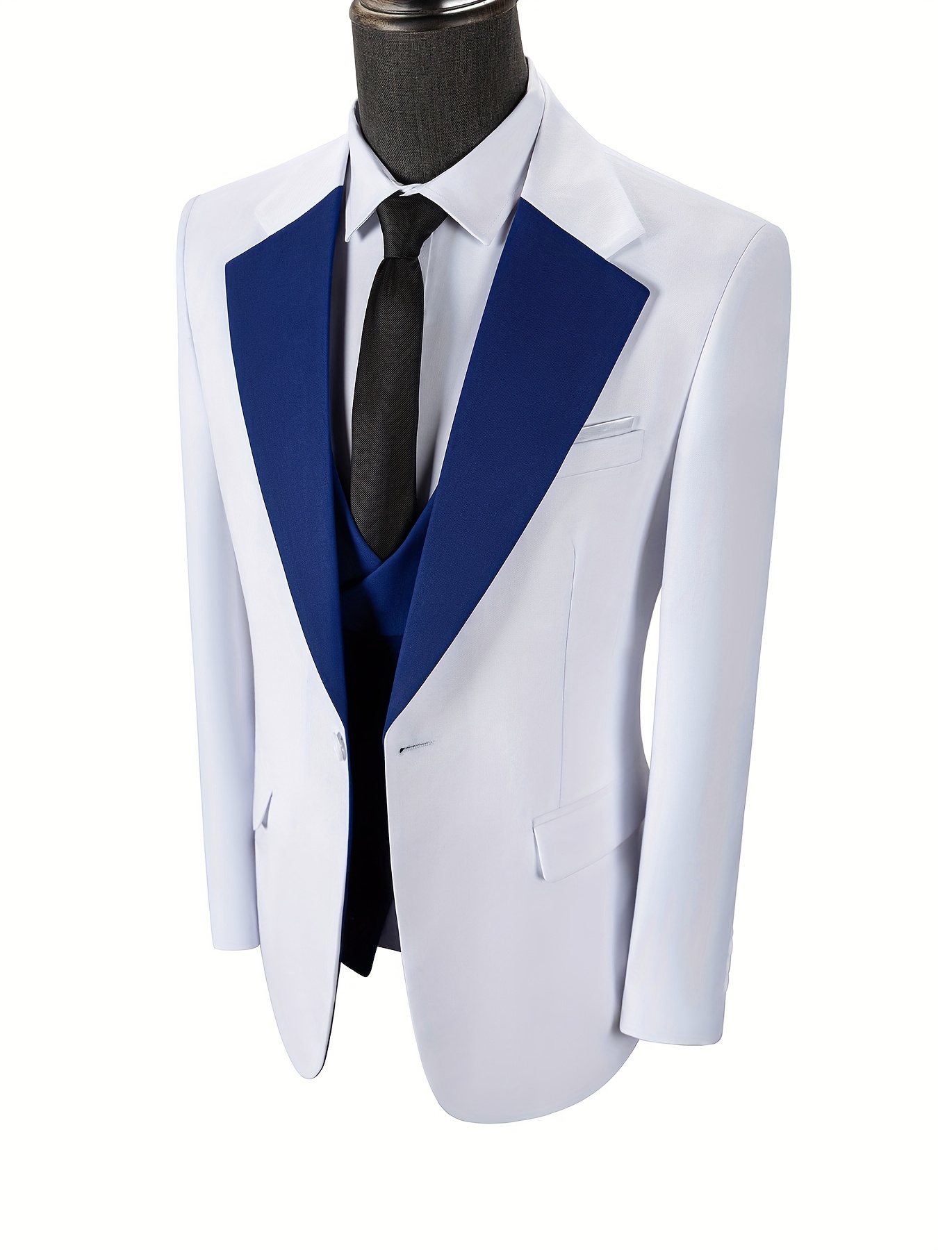 Men's Royal Blue Floral Vest Tie Set For Weddings