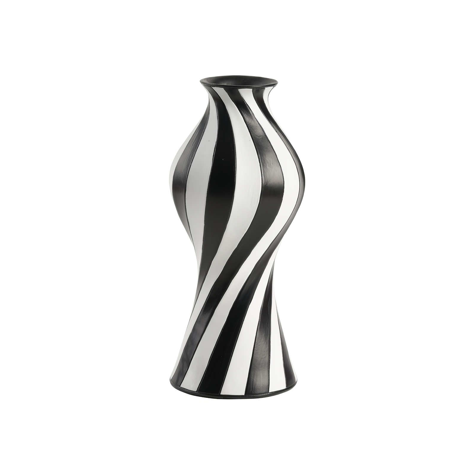 Image of Modern Nordic Abstract Twisted Resin Vase - Black & White Striped Cylinder Tabletop Centerpiece Suitable For Living Room, Bedroom, Office Decor - Minimalist Scandinavian Decorative Flower Vase For