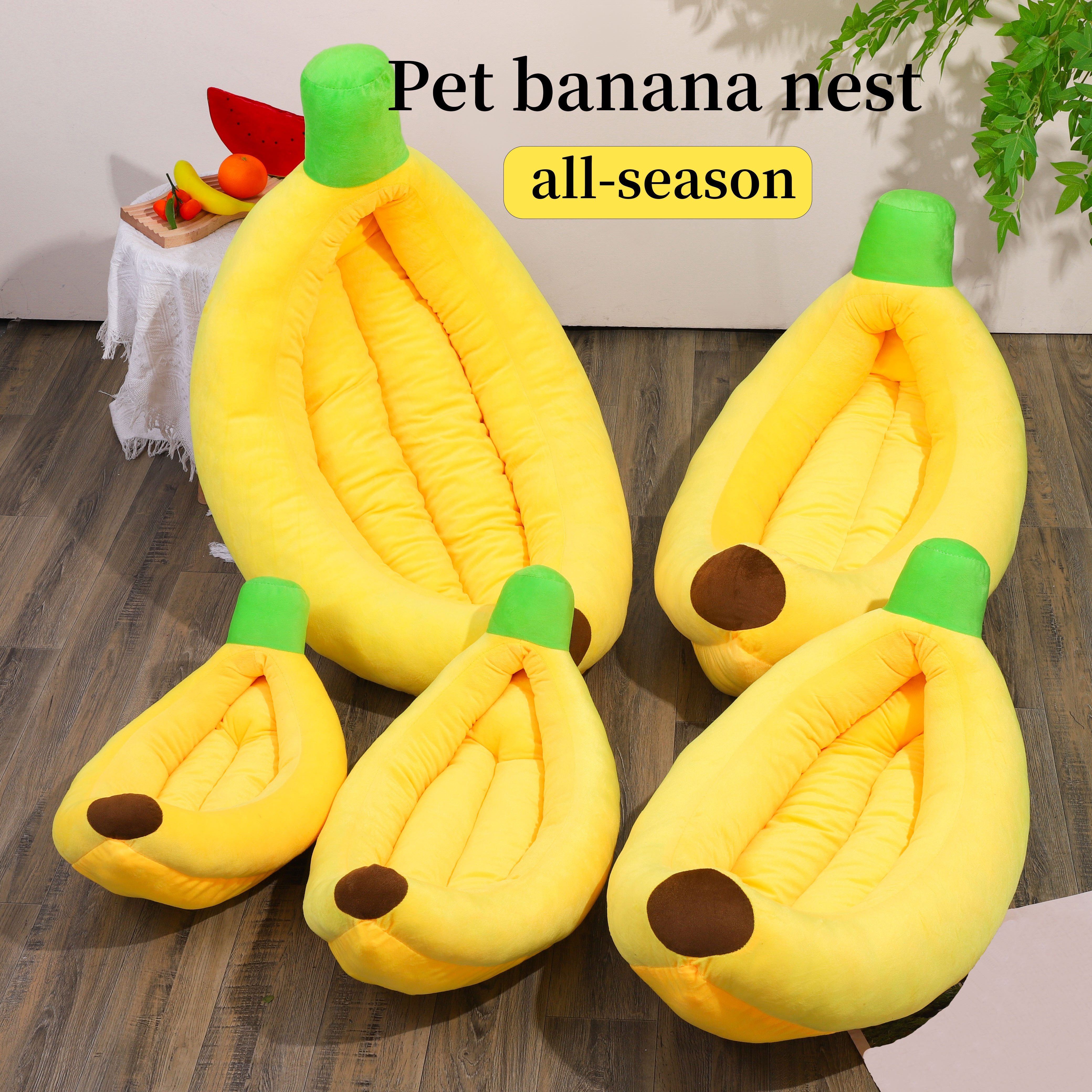 

1pc Pet Banana Nest, Detachable And Washable, Warm Plush Dog Cushion Bed, Pet Supplies For Small Medium Dogs And Cats