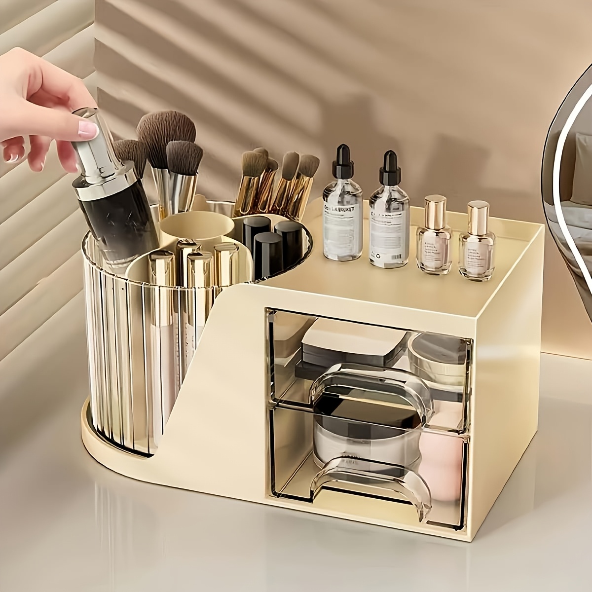 a minimalist desktop organizer featuring a pen holder and drawer structure it can rotate for   helping to create a tidy   making it a perfect gift for valentines day Product details 5