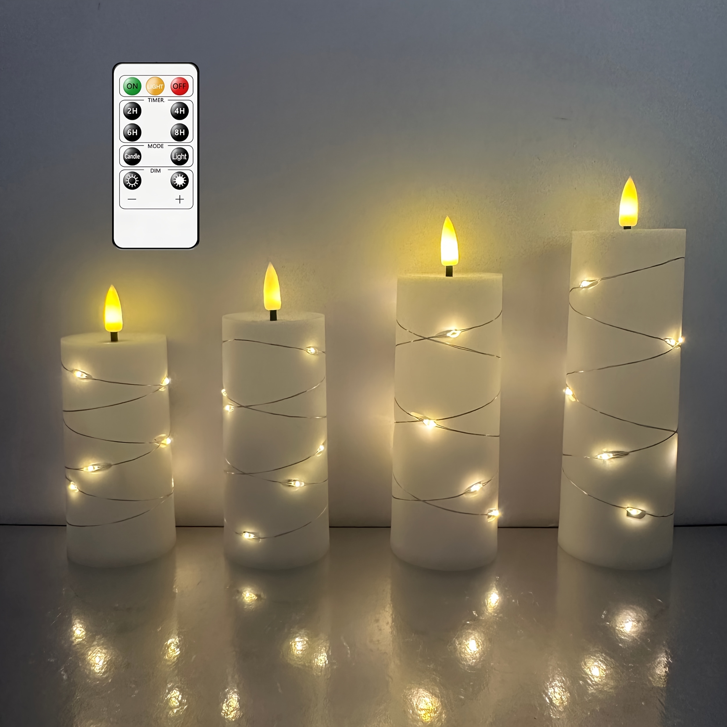 Image of Nordic Led Candles With String Lights, Remote Control, Living Room Decor, Holiday Dining Table Atmosphere Ornament, 4pcs/12pcs Set