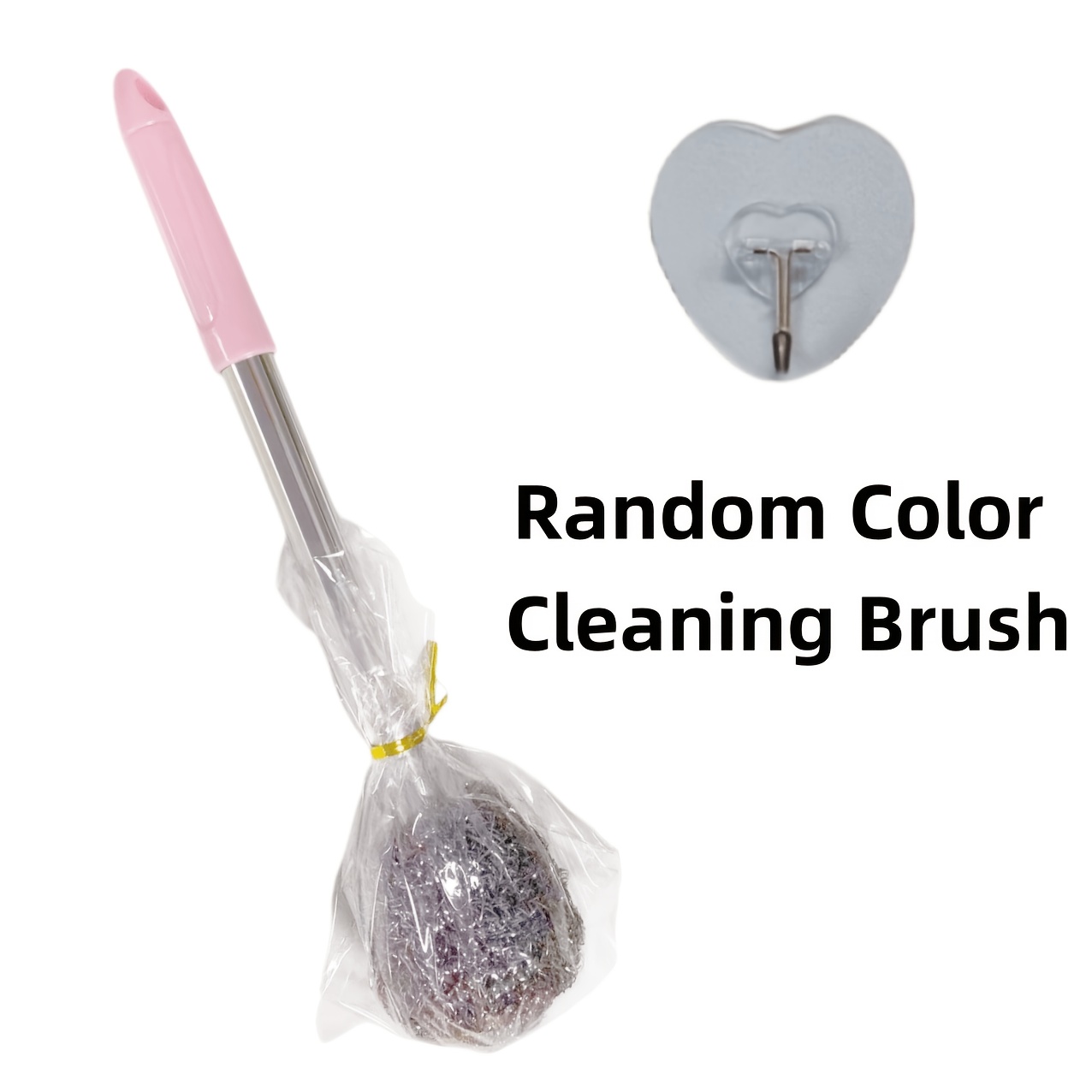 TEMU Ensemble de 2 pièces (1 brosse de nettoyage en acier inoxydable de couleur aléatoire + 1 crochet), équipé d'une longue poignée, durable et