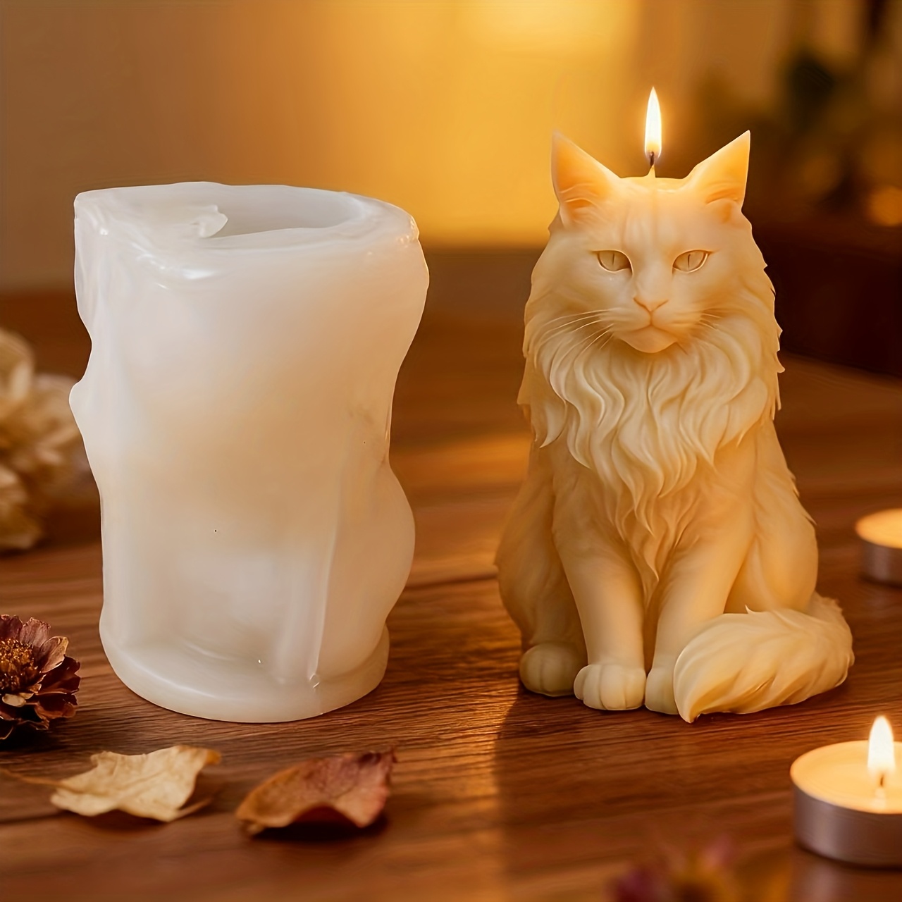 E-shop Kätzchenförmige Silikonform, realistisches Maine-Coon-Katzen-Design, wiederverwendbare Silikonform mit einfacher Entformung, geeignet für die