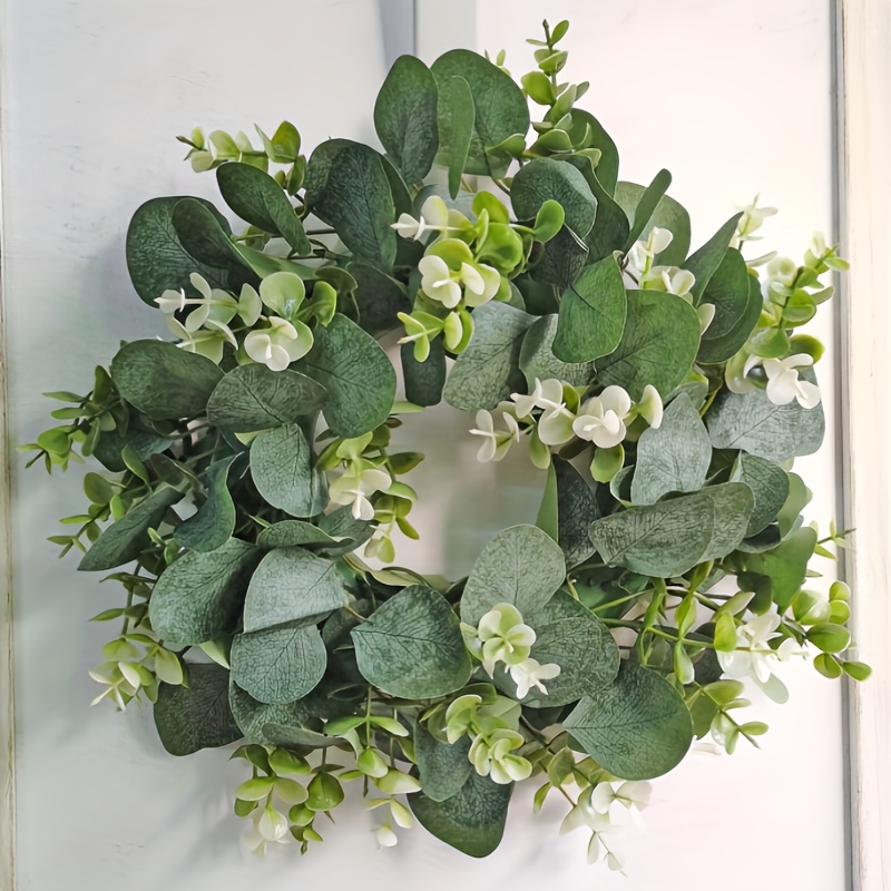 TEMU 1pc Artificial Eucalyptus Wreath, Fake Eucalyptus Leaf Wreath, Faux Green Wreath For The Farmhouse Window Decoration, Simulation Wreath Decor