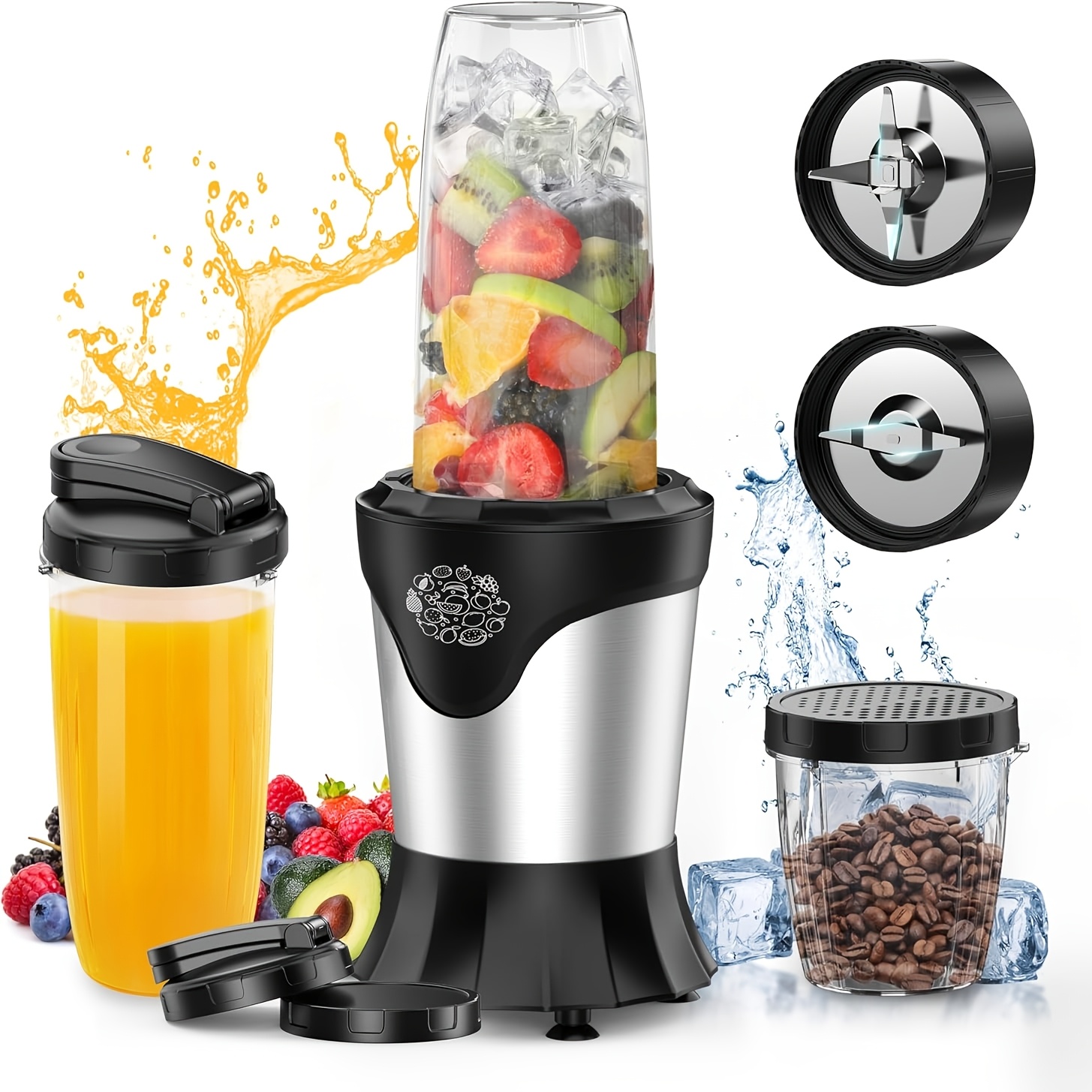 TEMU Smoothie Blender, 1100w For Ice Shakes Drinks Smoothies Maker Portable Coffee Grinder With 22oz, 10oz Cups Lids 2 Stainless Steel