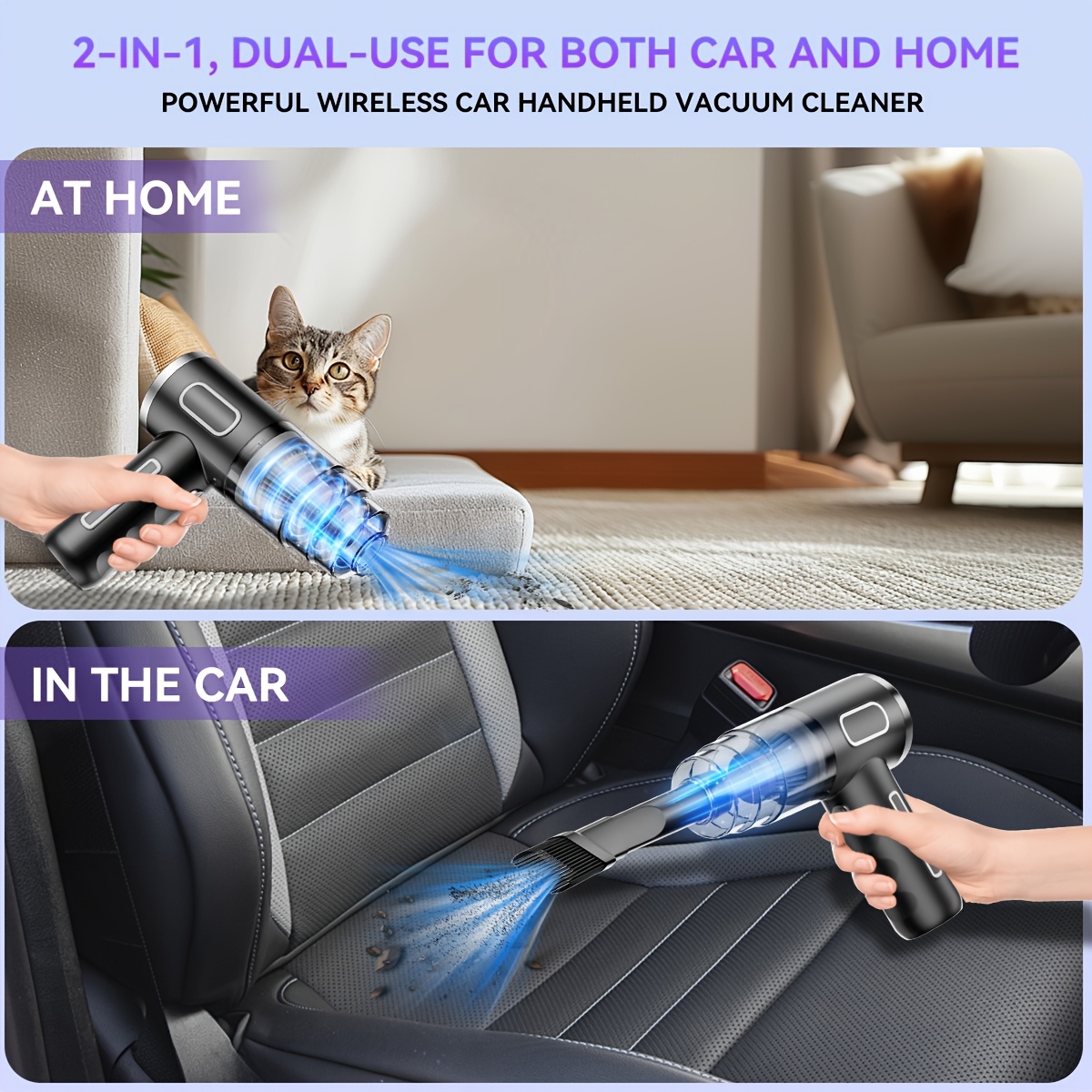 Ev ve Araba Kullanımı İçin Kablosuz Elektrikli Süpürge, Güçlü Emiş, USB Hızlı Şarj, Crevice Fırçası ve Bilgisayar Temizleme Başlığı Dahil, Çok Fonksiyonlu El Süpürgesi, Çok Yönlü Cihaz.