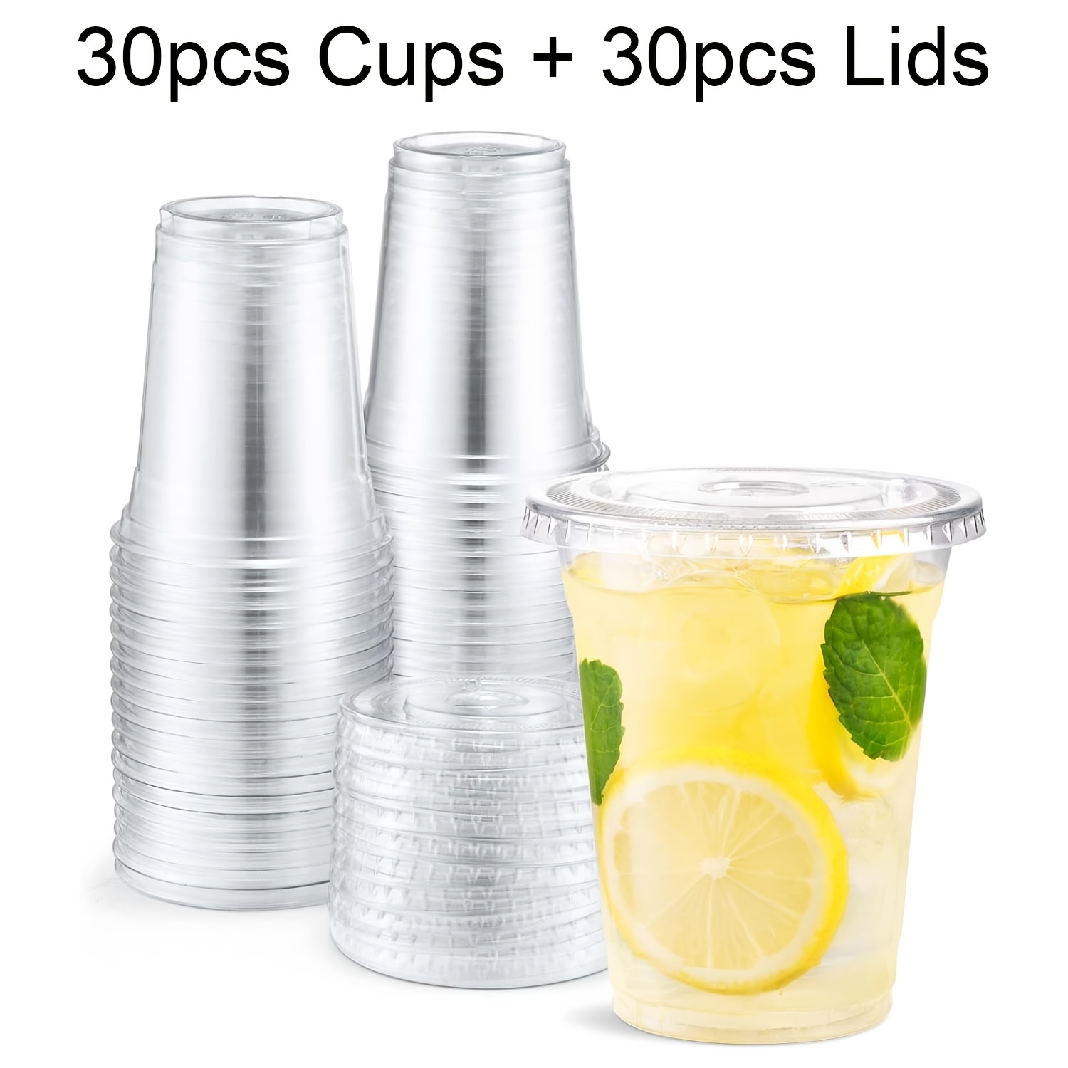 60pcs (30pcs Cups + 30pcs Lids) 16oz Clear Plastic Cups With Lids, Disposable Iced Coffee Cups For Cold Beverages, Smoothies, Iced Coffee, Wedding, Outdoor, Birthday