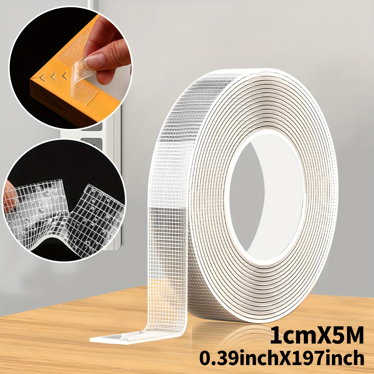 TEMU 5m Nano Double-sided Tape, Super Strong Adhesive Transparent Mesh Tape (width 1/2/3/4/5cm), No Residue, Detachable, Adhesive For Home Office Use
