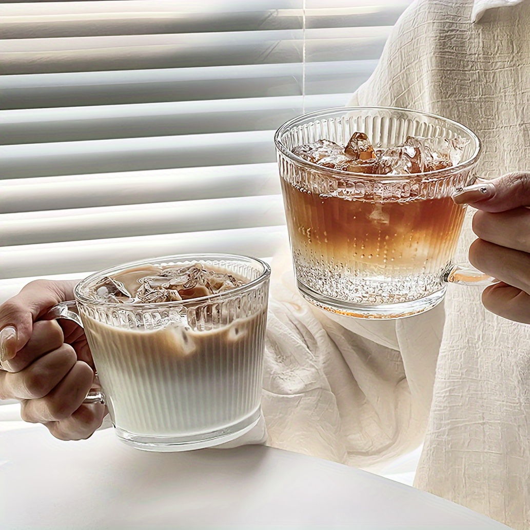 

2pcs Chic Transparent Glass Mugs With Handles, 14oz - Ideal For Coffee, Tea, Oatmeal & More - Reusable, High-quality Drinkware Home & Cafes, Cafe Drinkware|modern Drinkware| Glass Mug