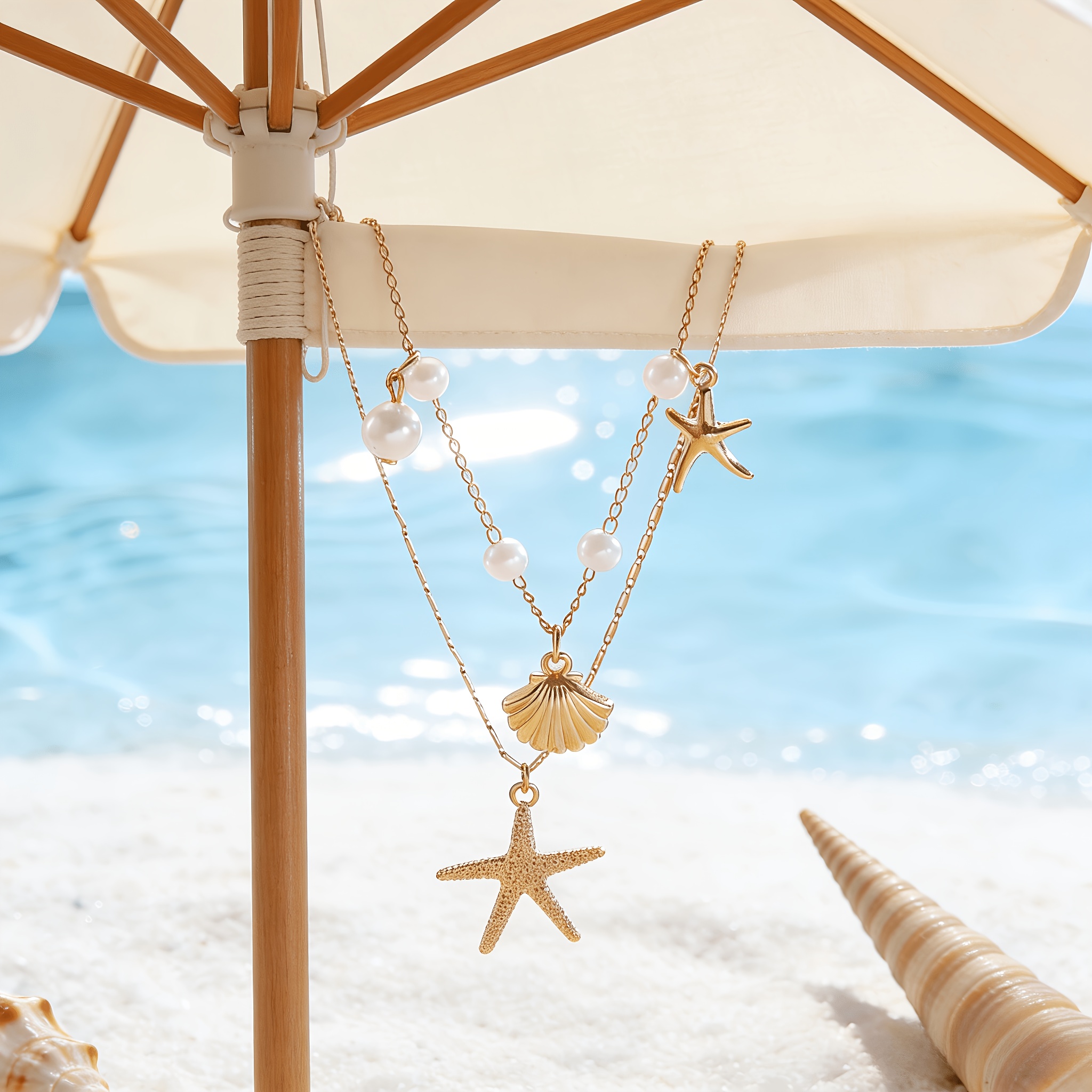 Women's Golden Layered Beach Necklace for Summer