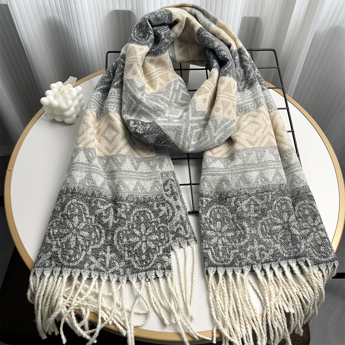 1 Bohemian Thick Scarf, Large Size Long Fringe Soft Warm Shawl for Outdoor Gatherings