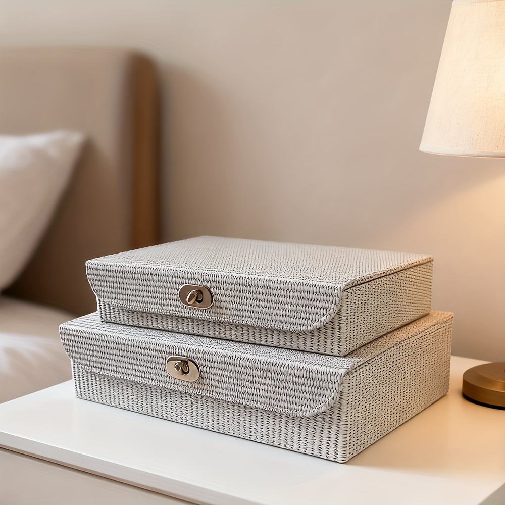 1pc Light-Colored Willow Stripe PU Large-Capacity Storage Box, Makeup Box, Accessory Organizer, Mother's Day, Graduation Season