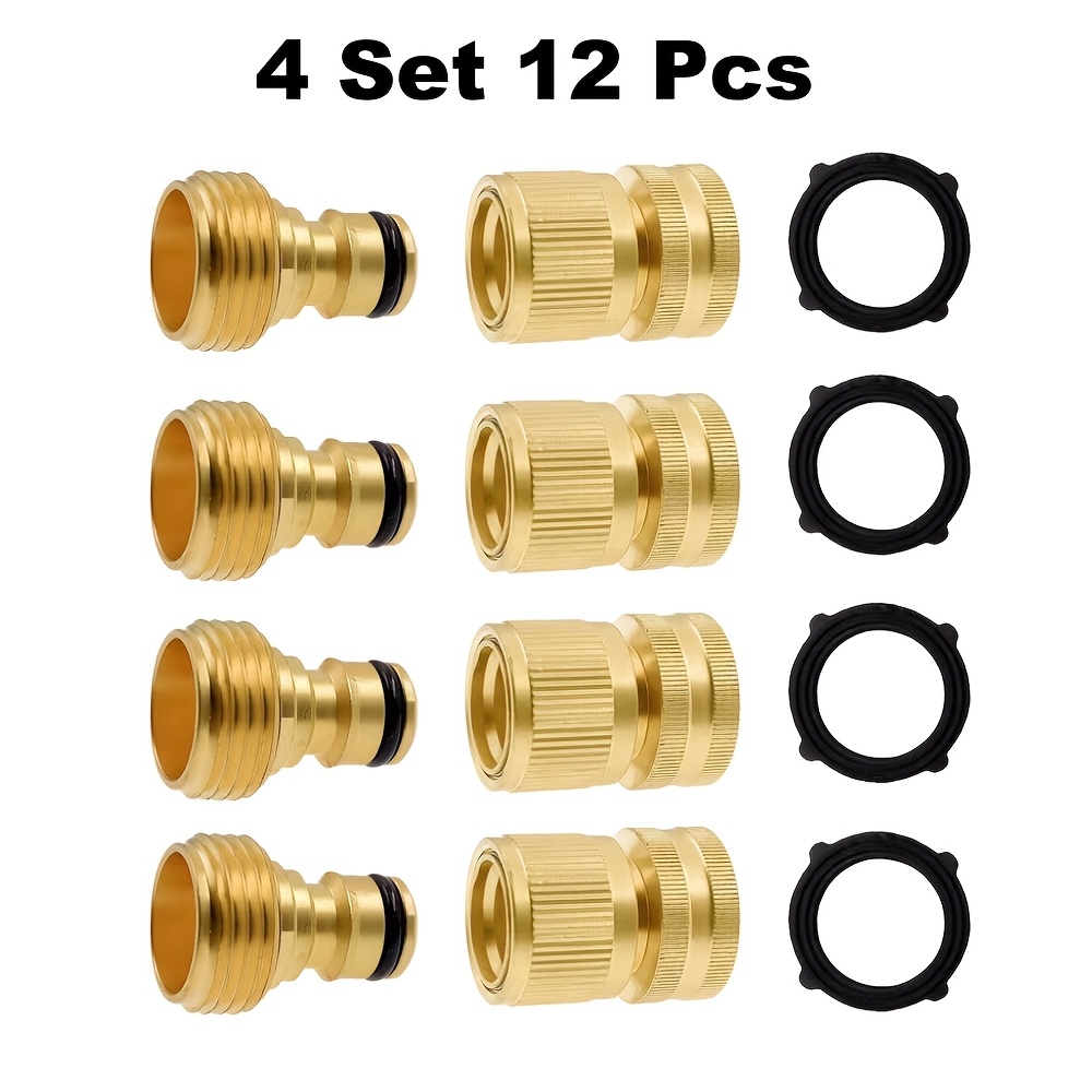 TEMU 4 Set 12pcs Garden Hose Quick Connector, Solid Brass 3/4 Inch Ght Thread Garden Quick Connect Kit, Male And Female Water Hose Fittings