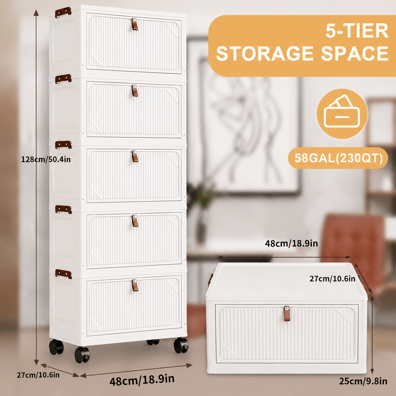 TEMU 48cm Foldable Storage Box, Large Opening Storage Box, Large Storage Box With Lid And Wheels, Can Store Clothes, Snacks, And Books, Home Office