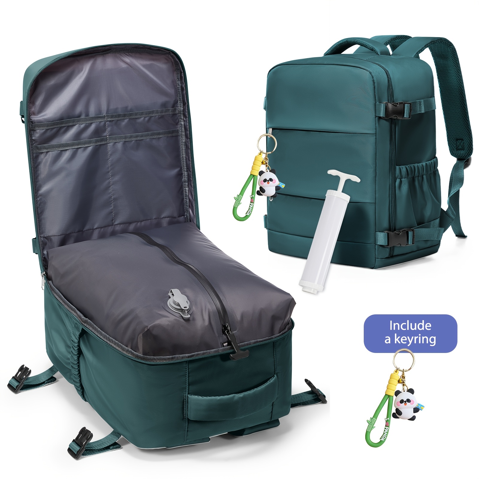 TEMU Sac à dos de voyage sous vide avec porte-clés pour femme et homme, sac à dos cabine 35L avec pompe, sacs à dos Ryanair approuvés pour les pour