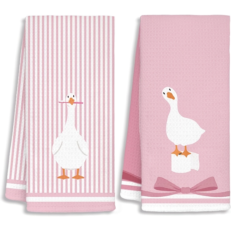 TEMU 2-pack Pink Bath Goose Kitchen Towels