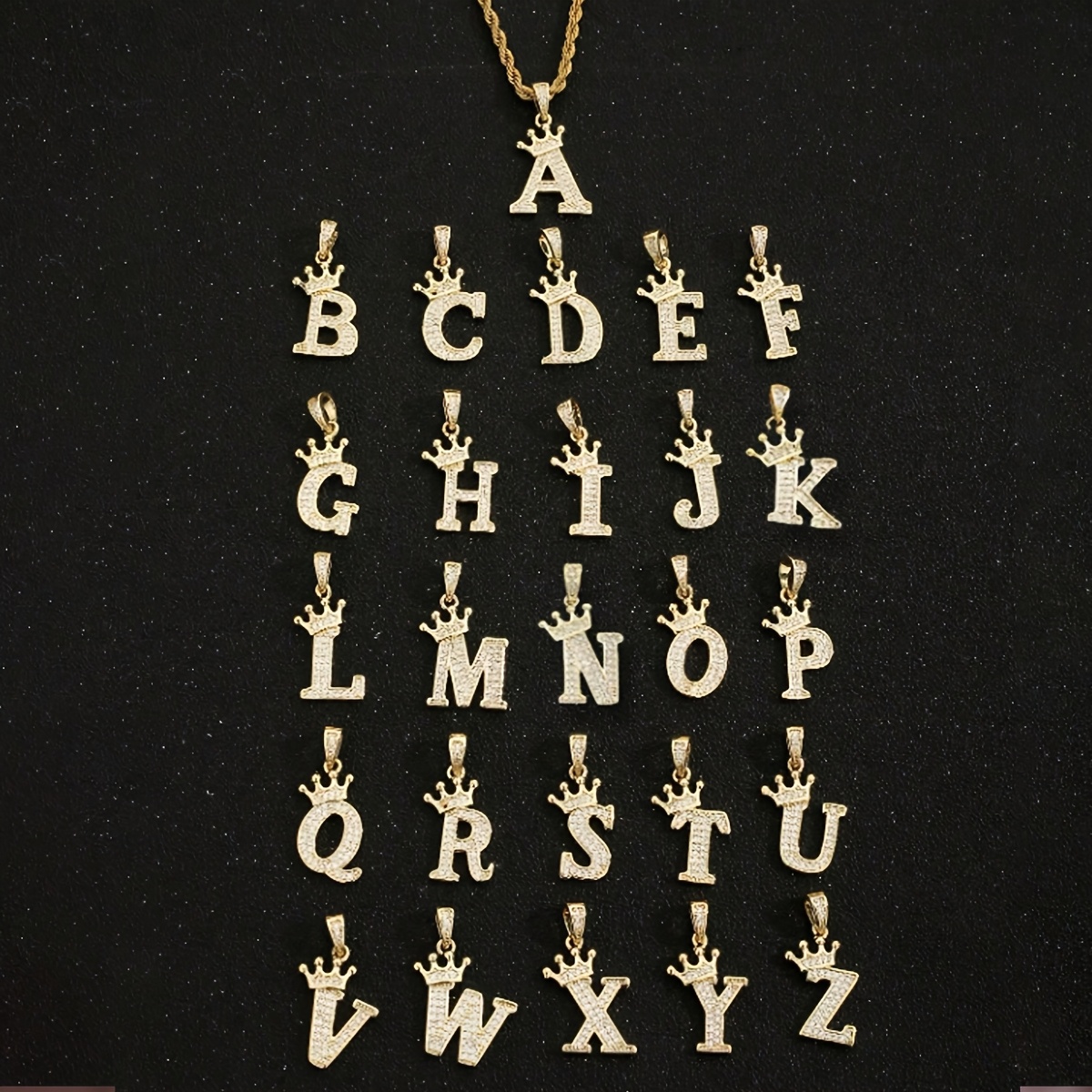 TEMU A Golden Initial 'a' Necklace For Women, Featuring An 18k Gold-plated Crown Pendant With Cubic Zirconia, A Stylish Stainless Steel Chain,