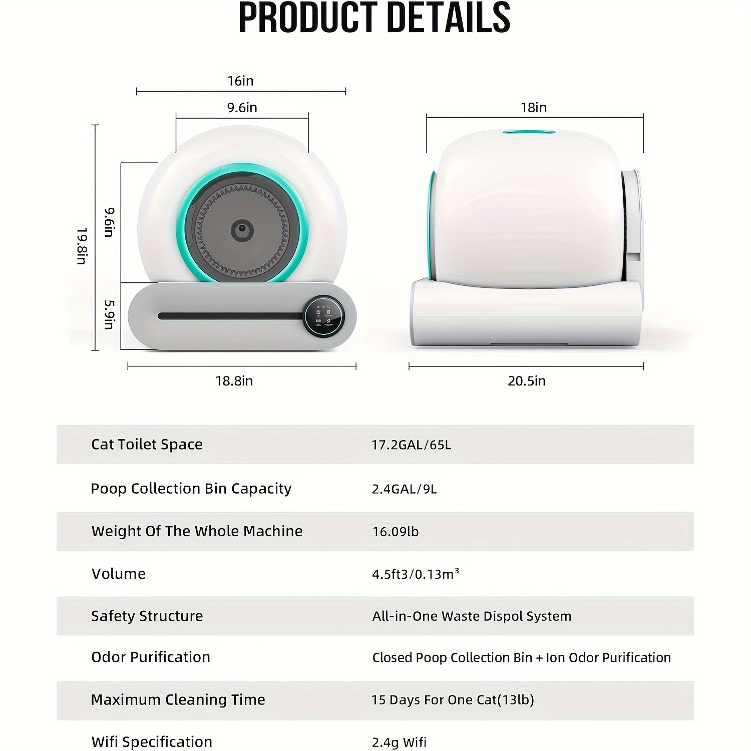 self cleaning cat litter box automatic cat litter box with mat liners 65l 9l large capacity self cleaning litter box app control suitable for multiple cats details 7