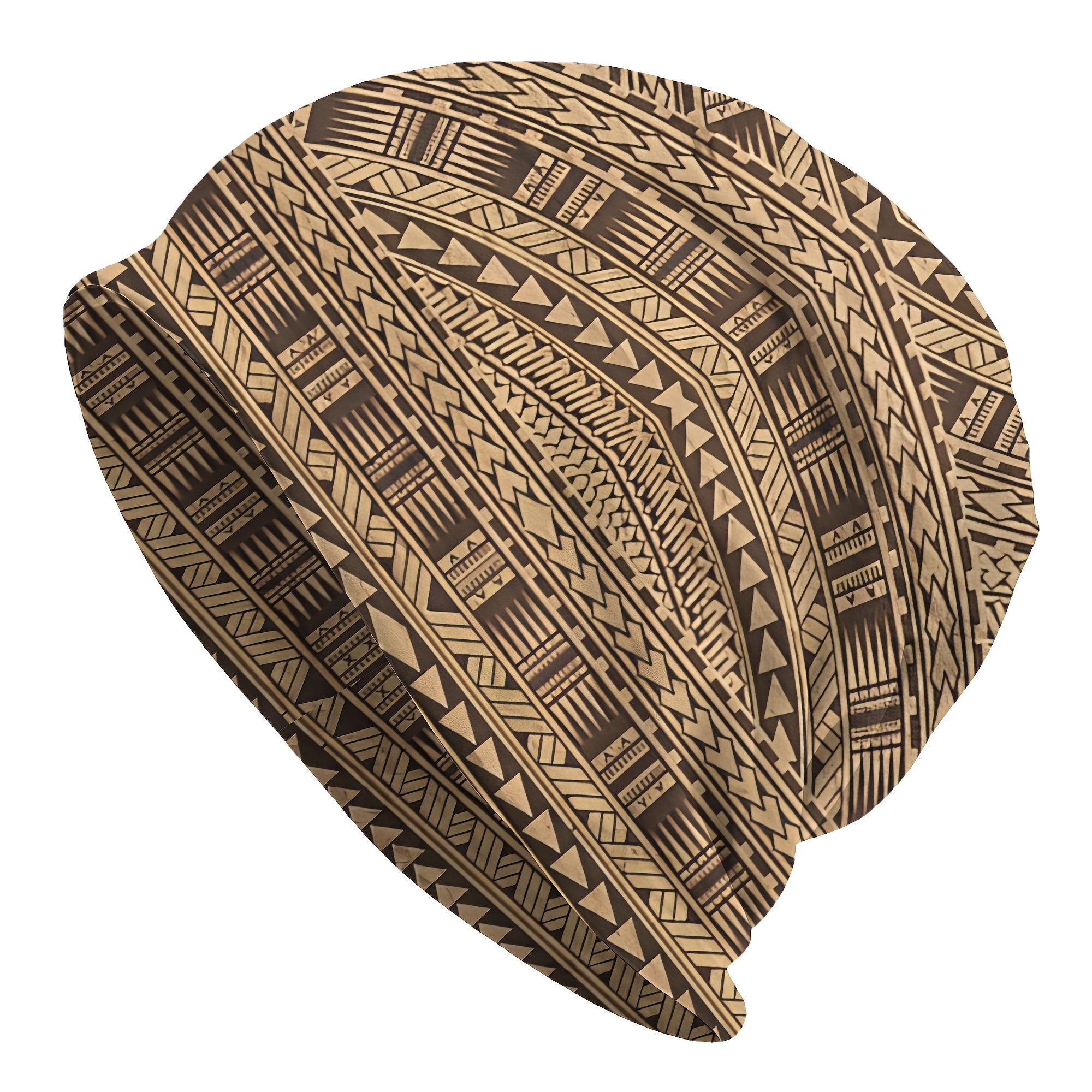 TEMU Samoan Tapa Pattern Brimless Beanie Street Style Thin Hat Men's Wraparound Unbrimmed Hat Sports Polyester Fiber Hat 2d Print Design