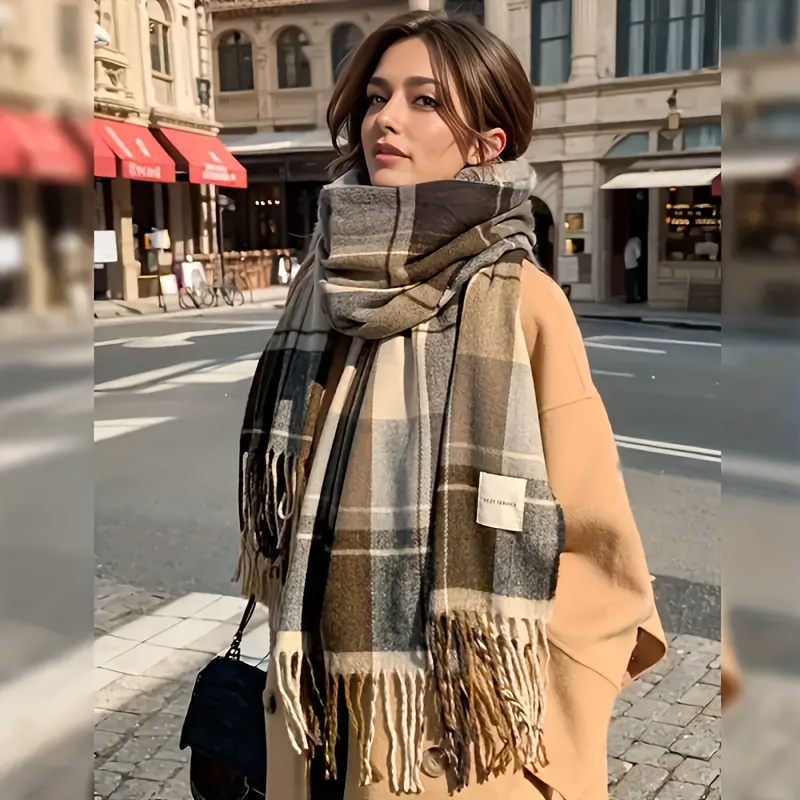 TEMU Women' Scarf 2024 New Arrival, Style Shawl, Blend, Soft And Comfortable, , Striped , Breathable, , Decorative, Or , Outdoor Use