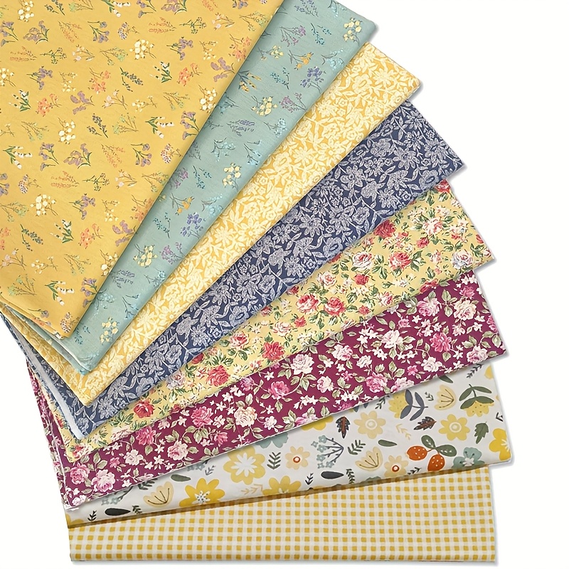 Image of 8pcs Of 19.69x19.69 Inch 100% Cotton Small Floral Handmade Fabric Set, Suitable For Quilting And Sewing Craft Projects