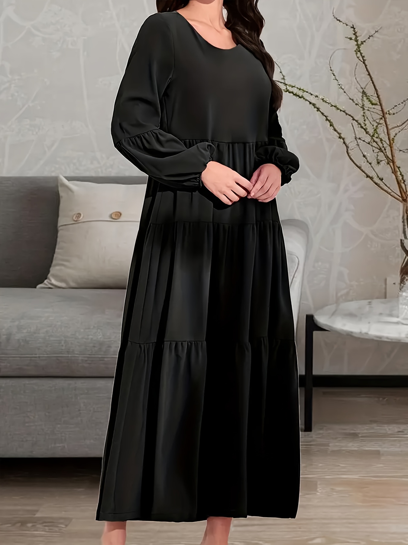 Plus Size, Women's Elegant Black Maxi Dress Formal Everyday Maxi Dress  with Flowy Skirt, Plus Size Friendly, Machine Washable for Parties, Offic