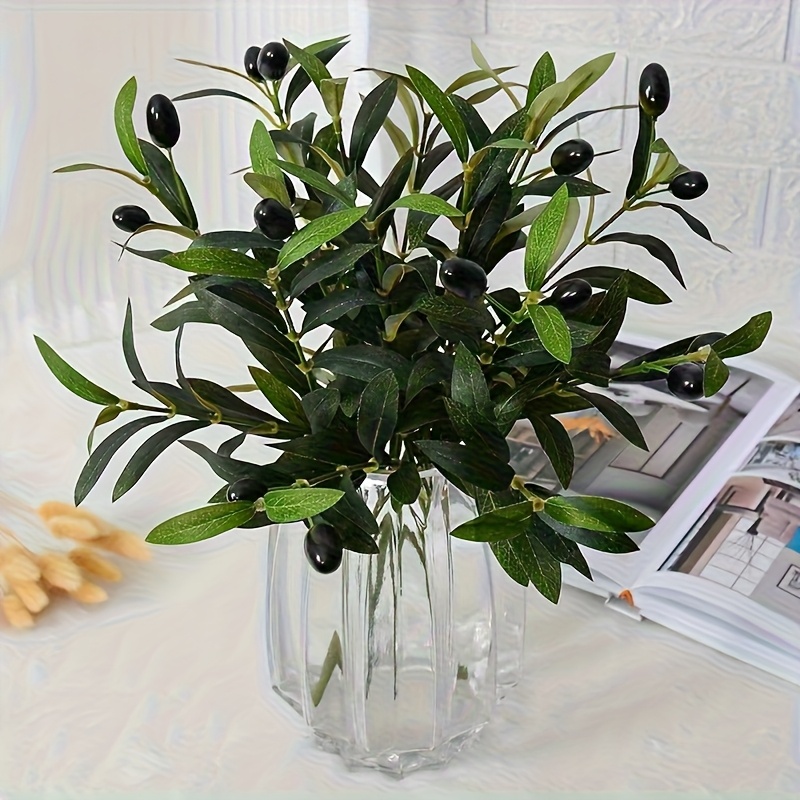 Image of 12pcs Artificial Green Olive Branches With 4 Fruits, Fake Branches For Wedding, Home, Photography Props, Floral Decor, Fake Flowers And Greenery Arrangement