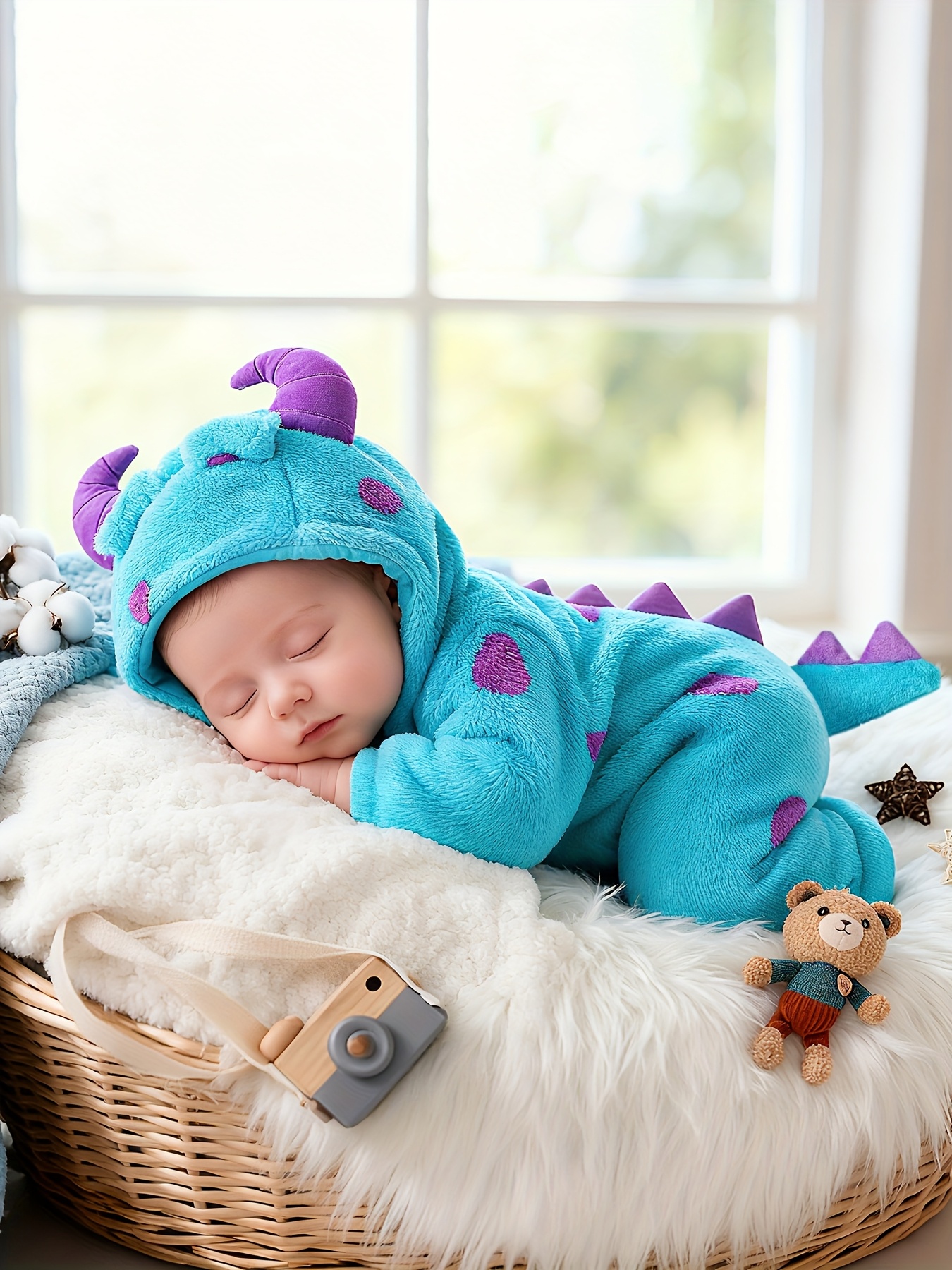 Cute Plush Onesie for Baby Girls with Footed Design, Perfect for Autumn And Winter, Featuring a Cartoon Monster Theme Inspired by Sulley for Warmth And Comfort, for Outdoor