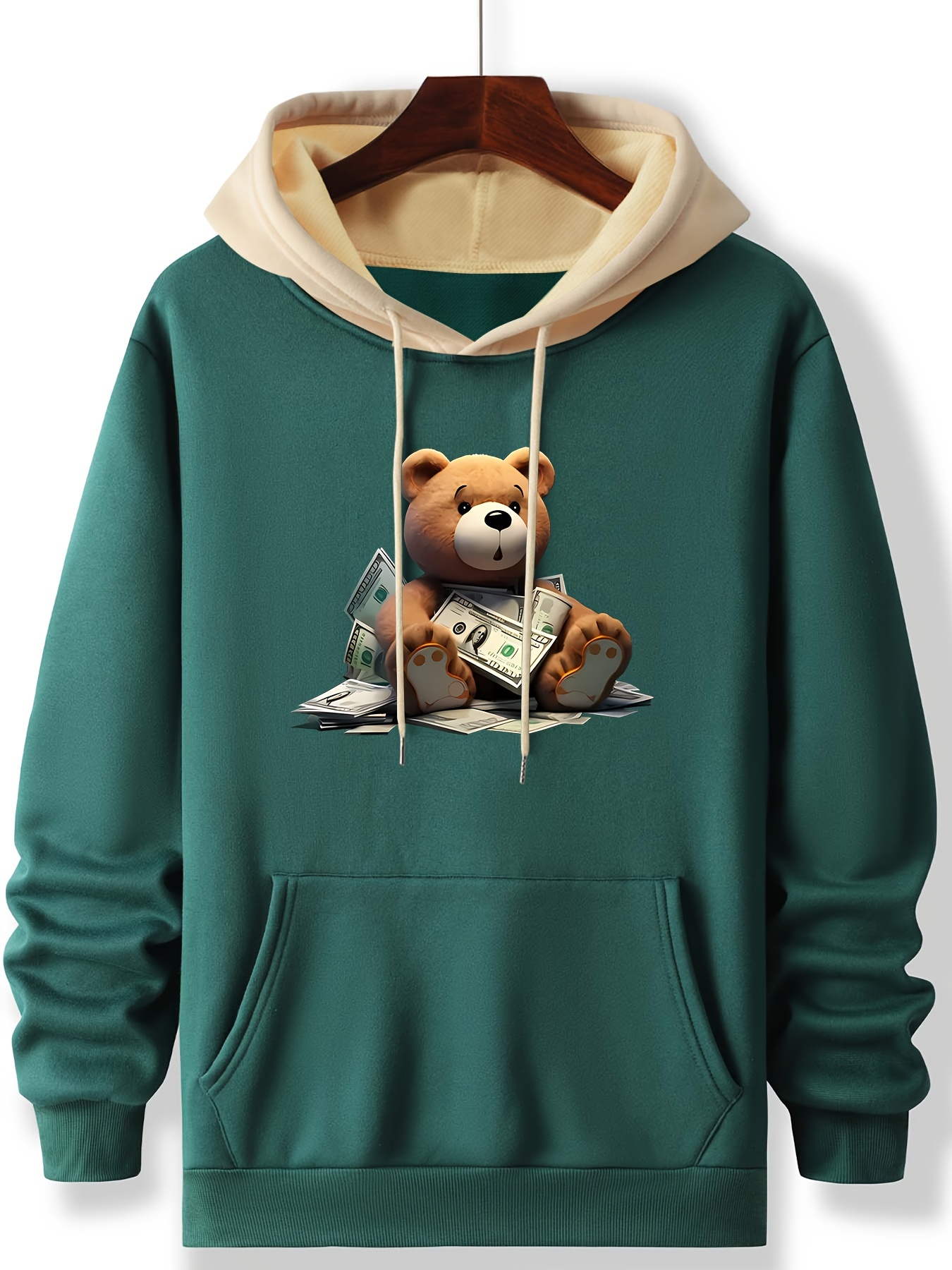 [1pc Cartoon Teddy Bear Print Hoodie] 1pc *'S Casual Hooded Long Sleeve  Sweatshirt with Cartoon Teddy Bear Print, Polyester Knit Fabric, Regular Fit