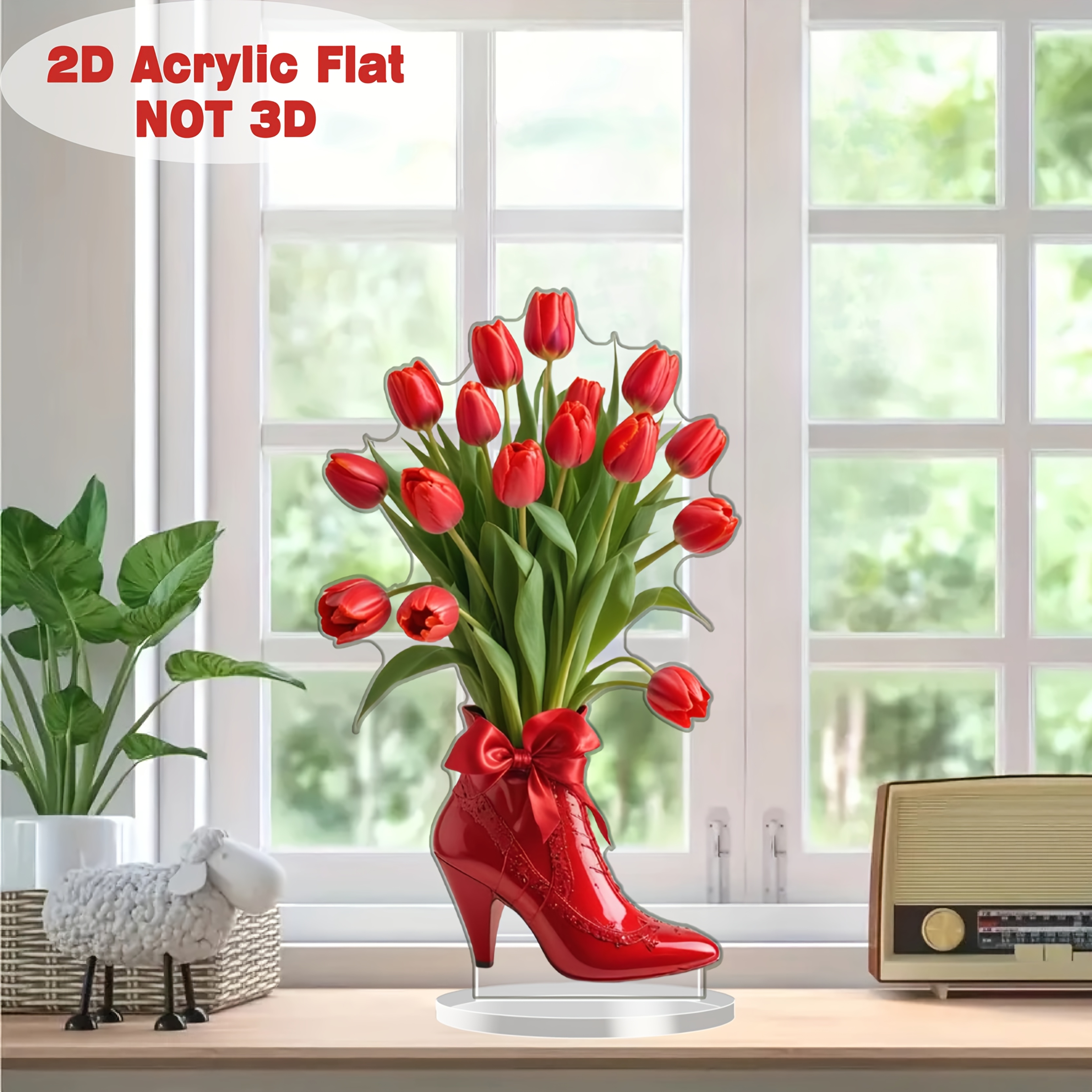 

2d Flat, 1pc High Heel With Tulips Acrylic Tabletop Decor, 's Day Gift For Home, Office, Bedroom - Multipurpose 2d Flat Design, Ideal For