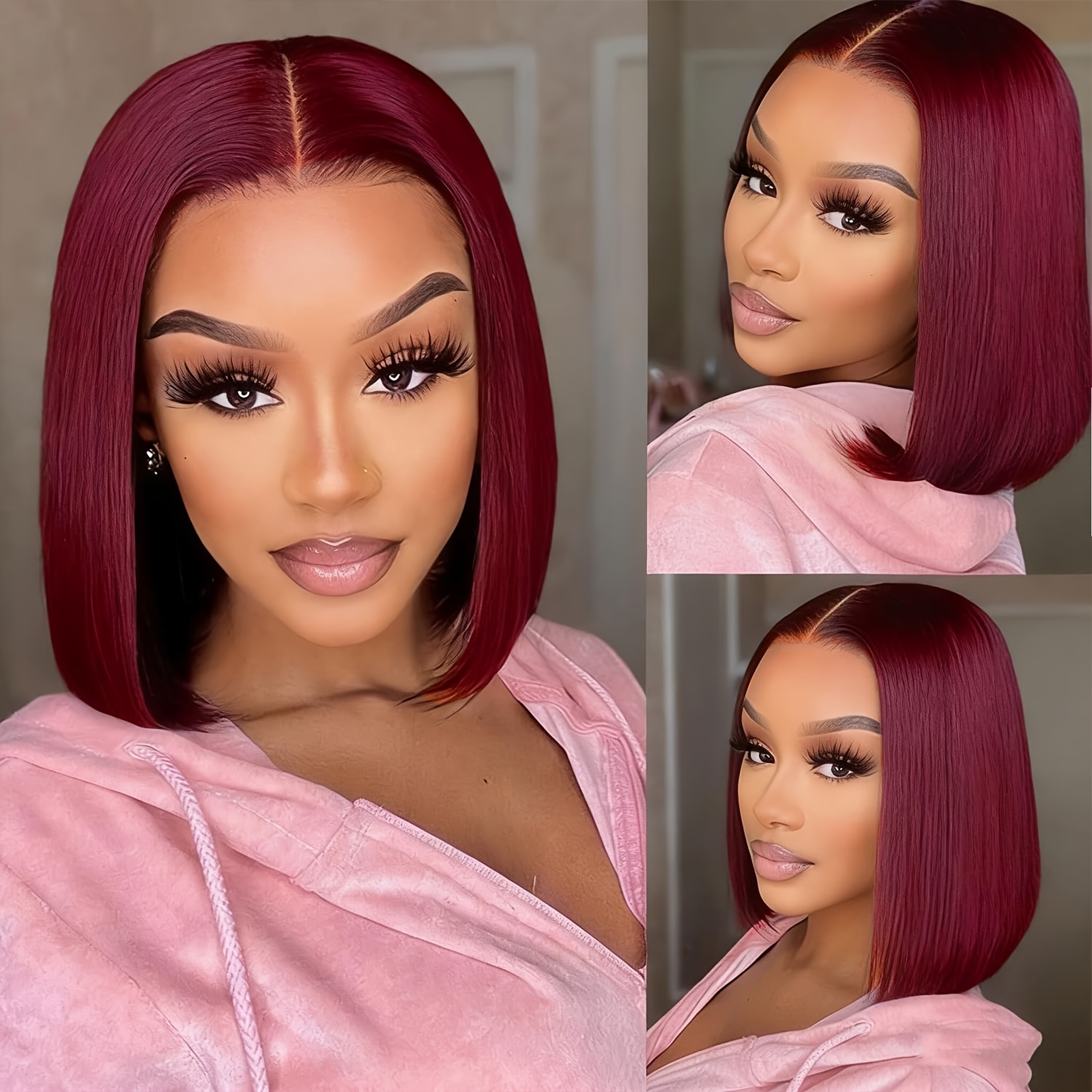 TEMU Perruque Bob en Cheveux Humains - Perruques Bob Colle à Dentelle Frontale HD avec Ligne de Cheveux Pré-épluchée, Base en Dentelle 13x4, Courtes
