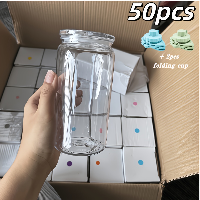 50packs Usa Warehouse Plastic Acrylic Clear Transparent Cup Acrylic 16oz Coffee Mug For Uv Dtf Wraps 16oz Plastic Acrylic Cup With Plastic Straw And Lids Suitable For Dtf Uv Transfer